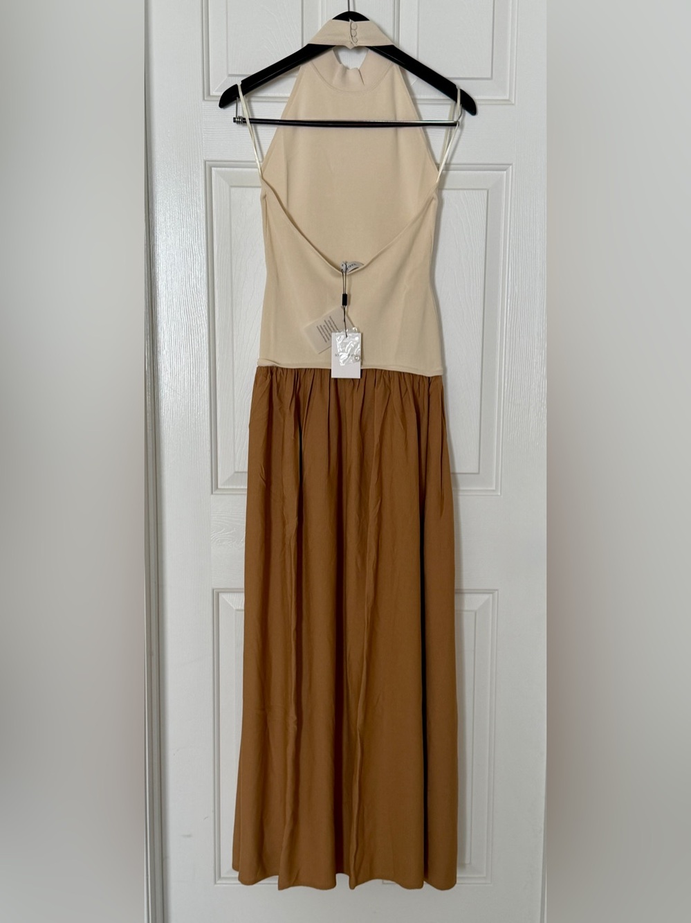 Solid & Striped Halter Soglio Maxi Dress Ecru Camel Knit Size M NWT - Picture 7 of 13